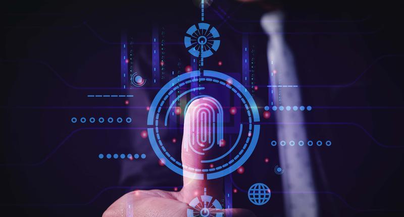 Businessmen are scanning their fingerprints to access financial transactions and the latest technology in fingerprint security and control