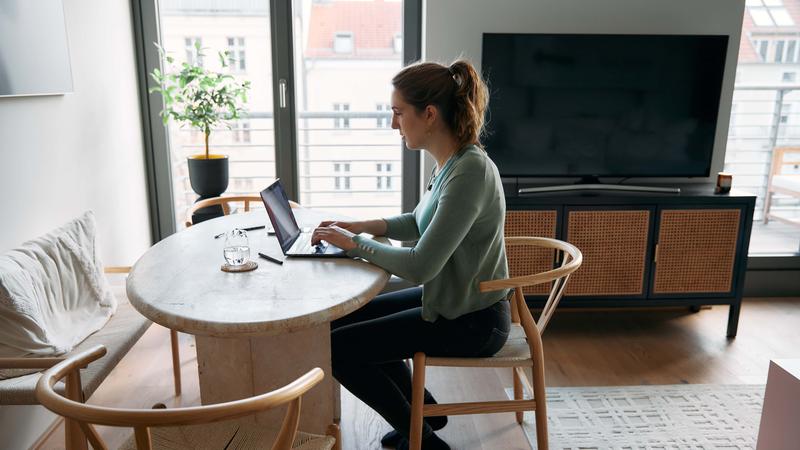 Woman working on laptop